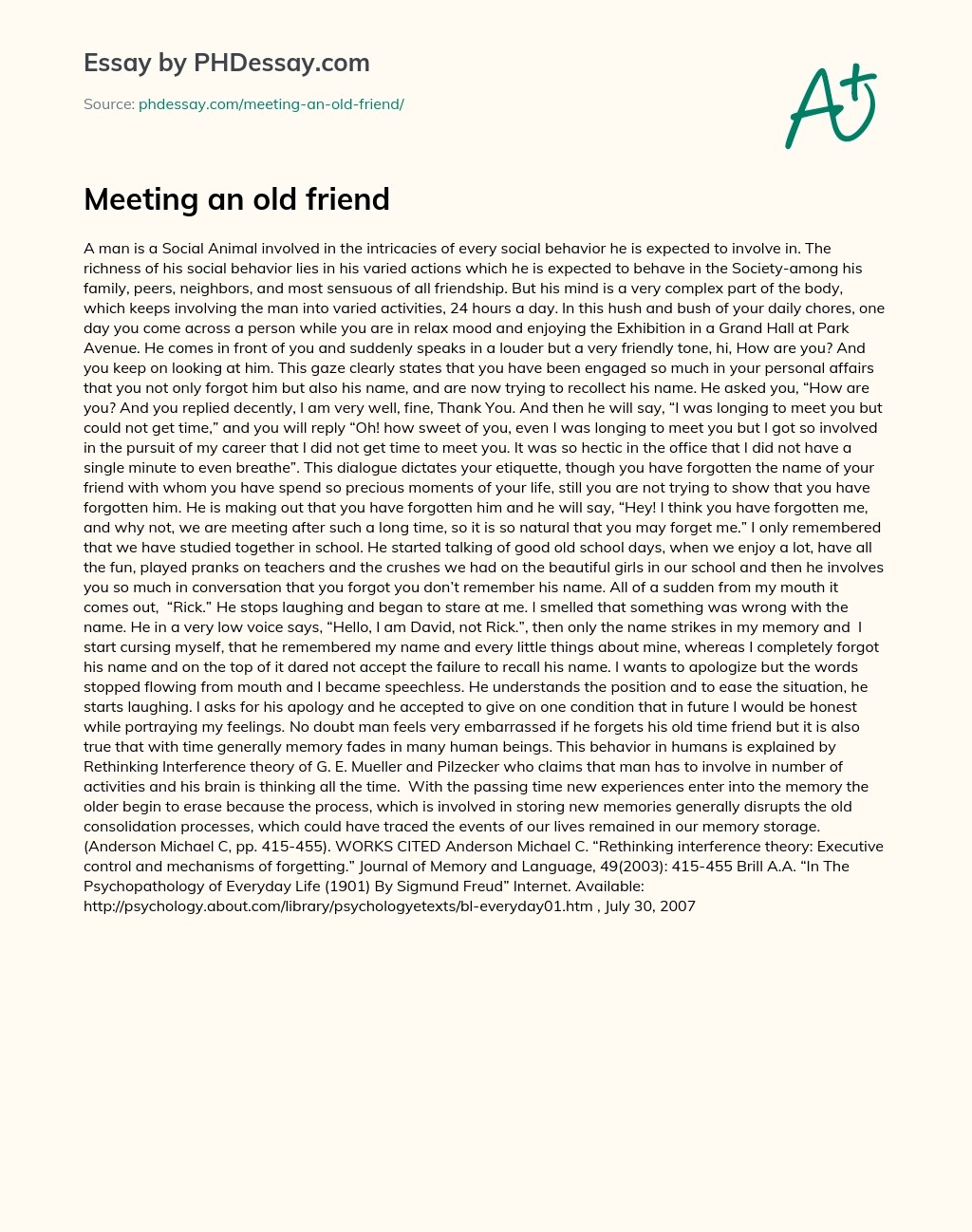 Meeting An Old Friend Narrative And Descriptive Essay