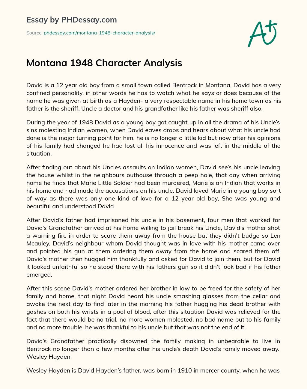 Montana 1948 Character Analysis