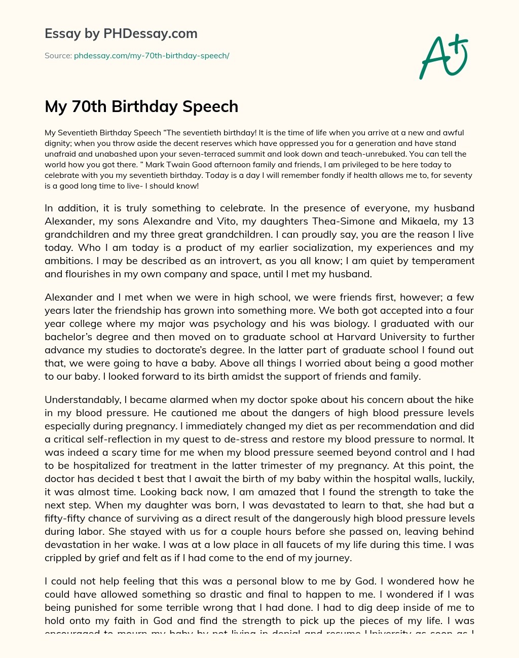 My 70Th Birthday Speech Example
