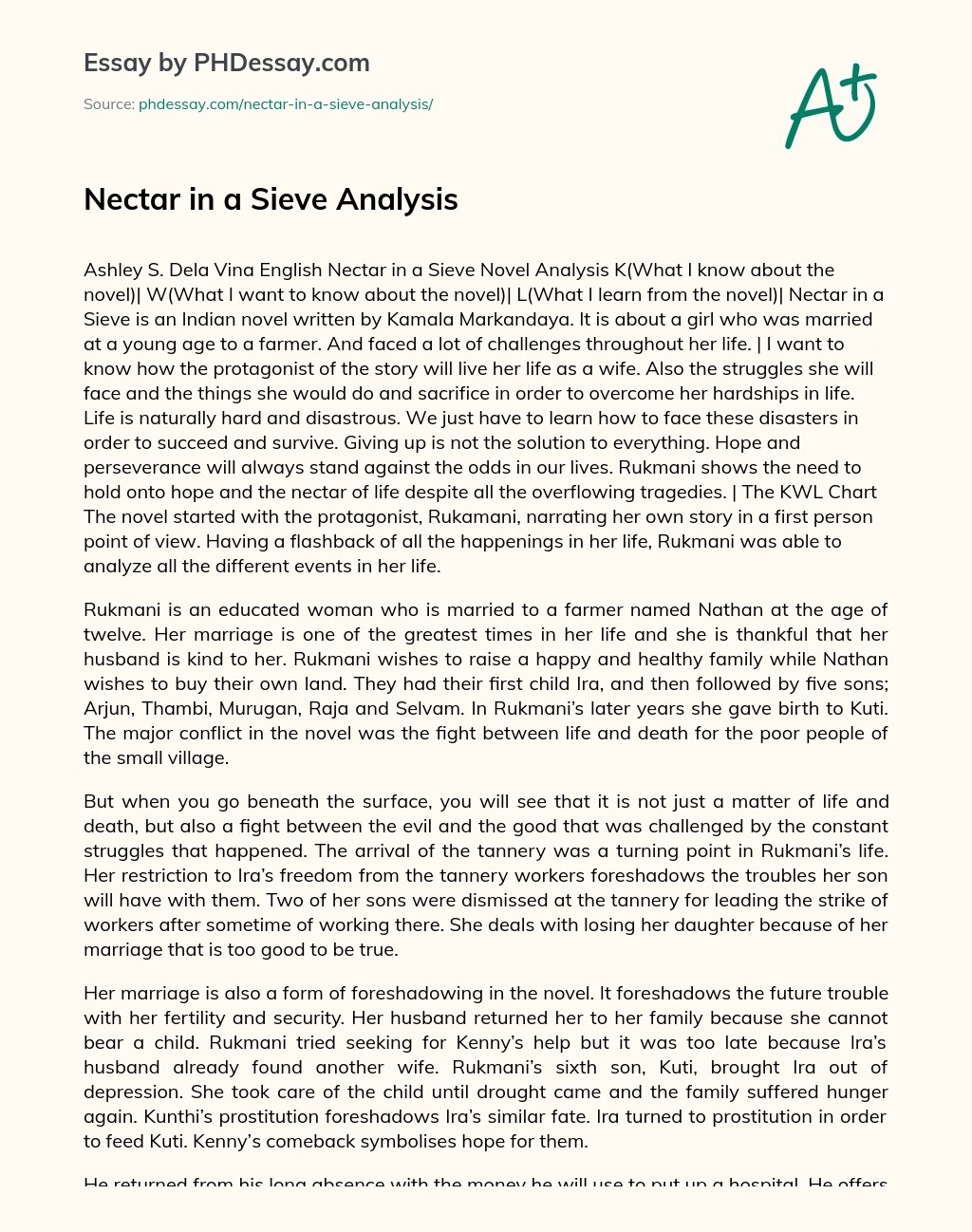 Nectar In A Sieve Analysis Essay Example