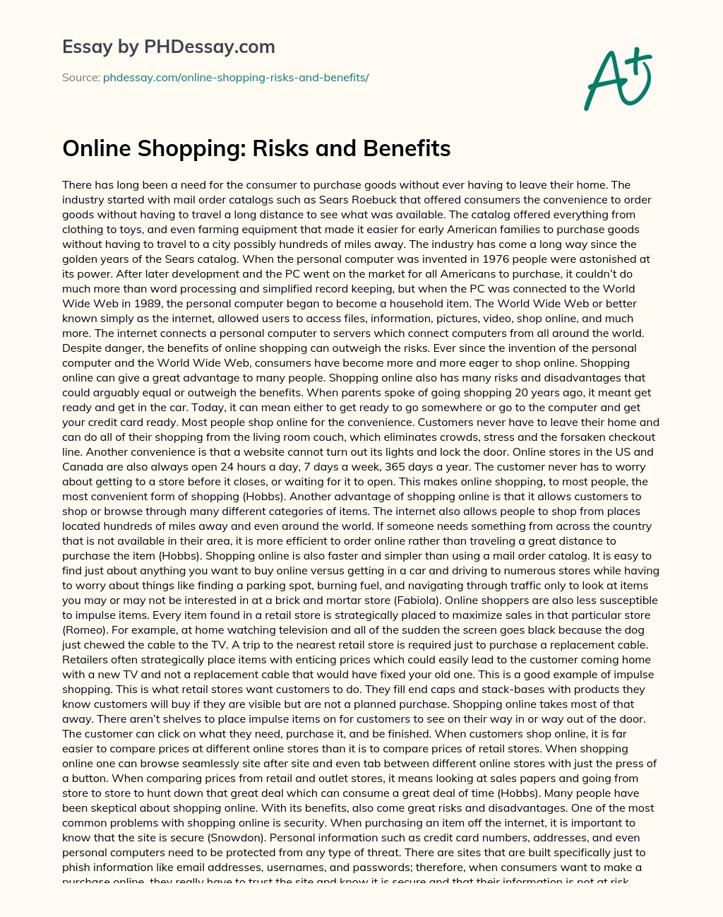 Online Shopping Risks And Benefits Argumentative Essay Example