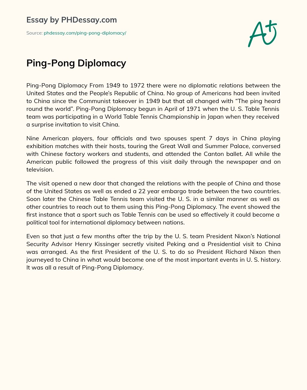 PingPong Diplomacy Definition Example (300 Words)