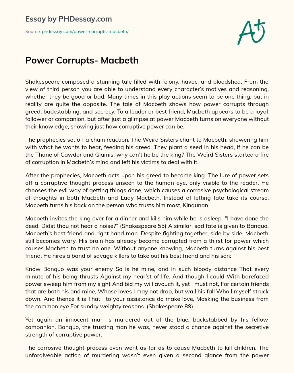 Power Corrupts Macbeth Phdessay Com