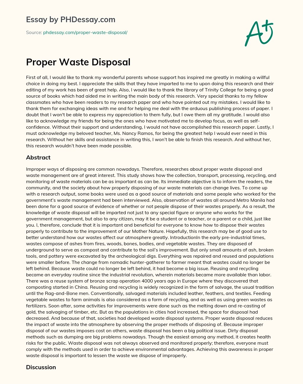 Proper Waste Disposal Persuasive And Thesis Essay Sample