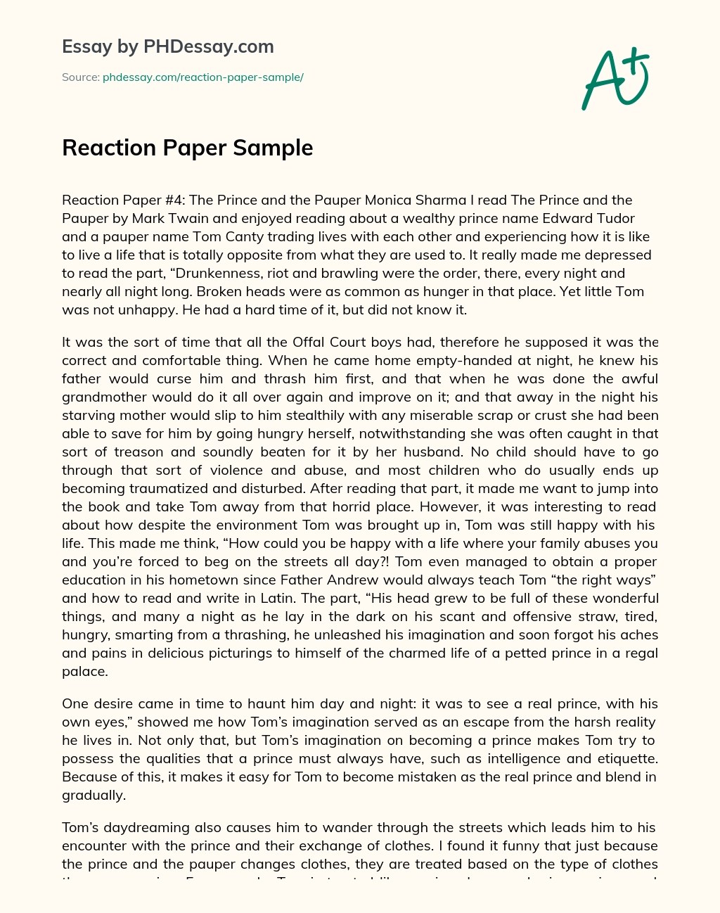 Reaction Paper Sample Report And Descriptive Example