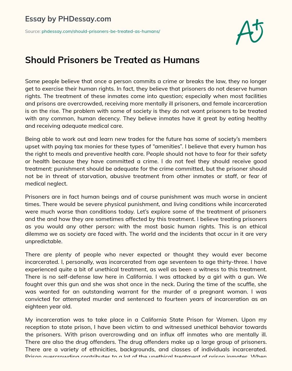 Should Prisoners Be Treated As Humans Argumentative Essay Example