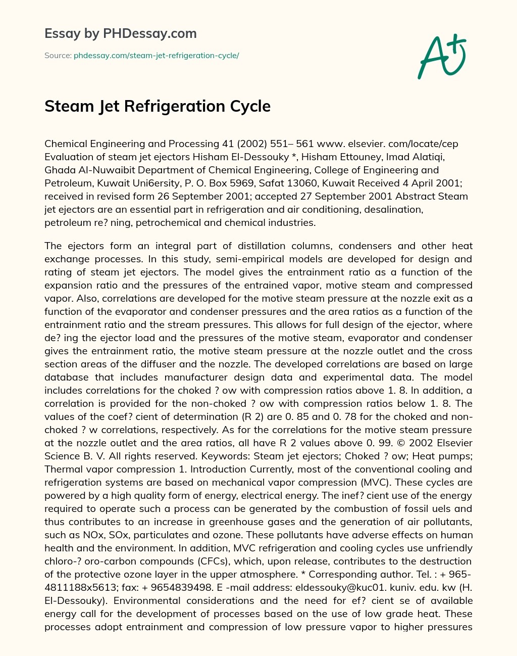 Steam Jet Refrigeration Cycle