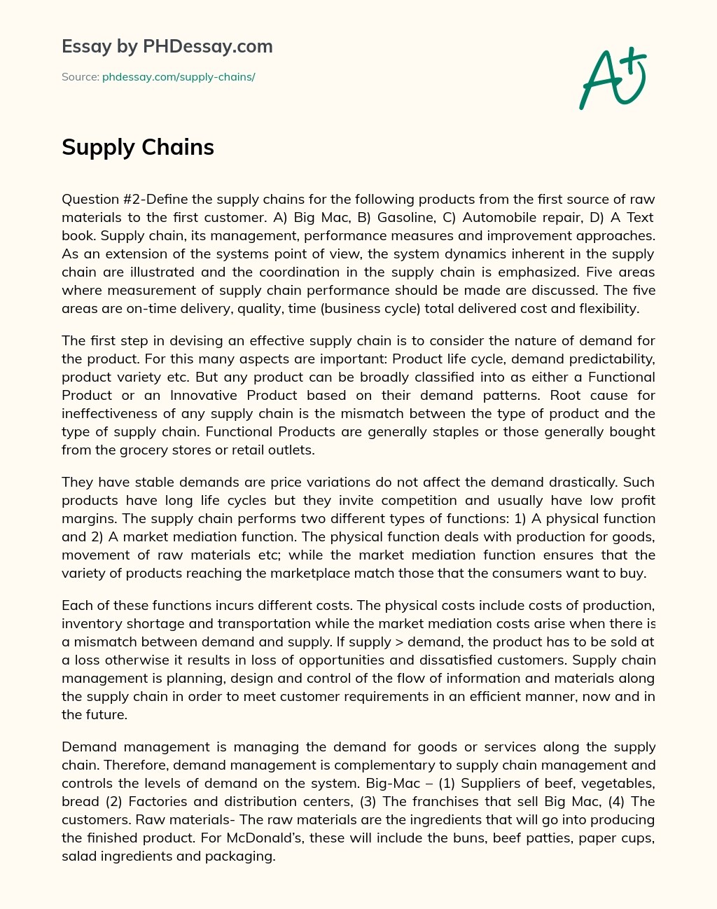 Supply Chains Persuasive Essay