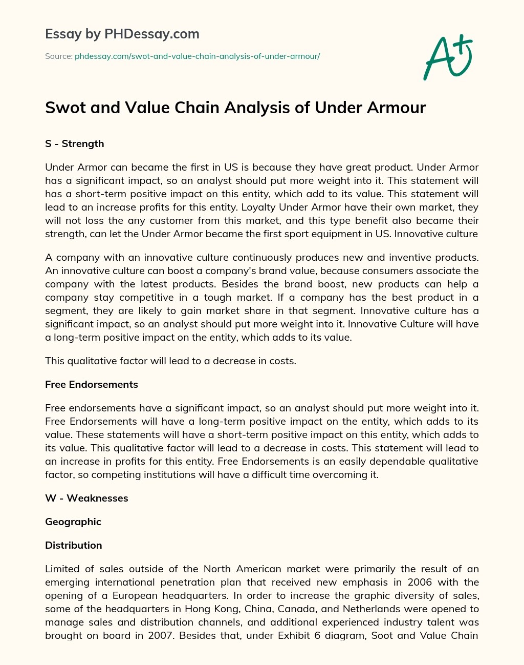 Swot and Value Chain Analysis of Under Armour