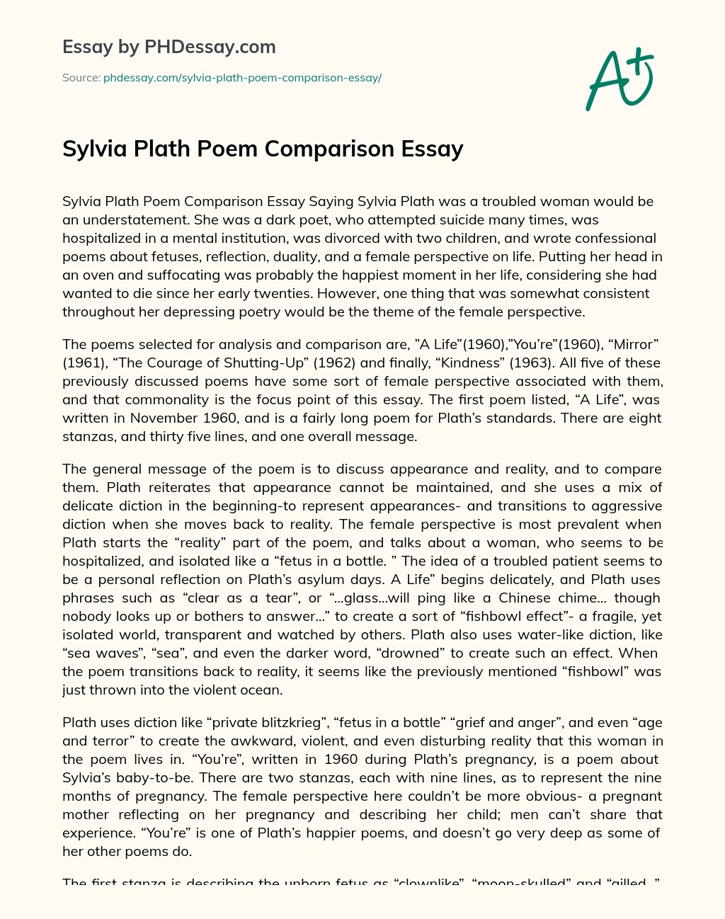Sylvia Plath Poem Comparison Analysis And Summary Essay Example