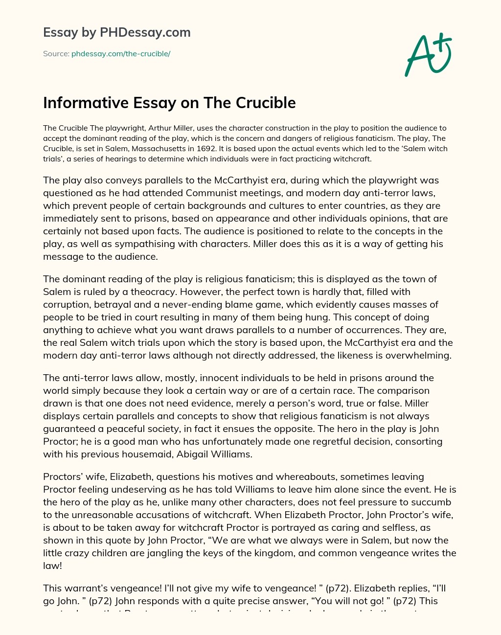 Informative Essay On The Crucible Example