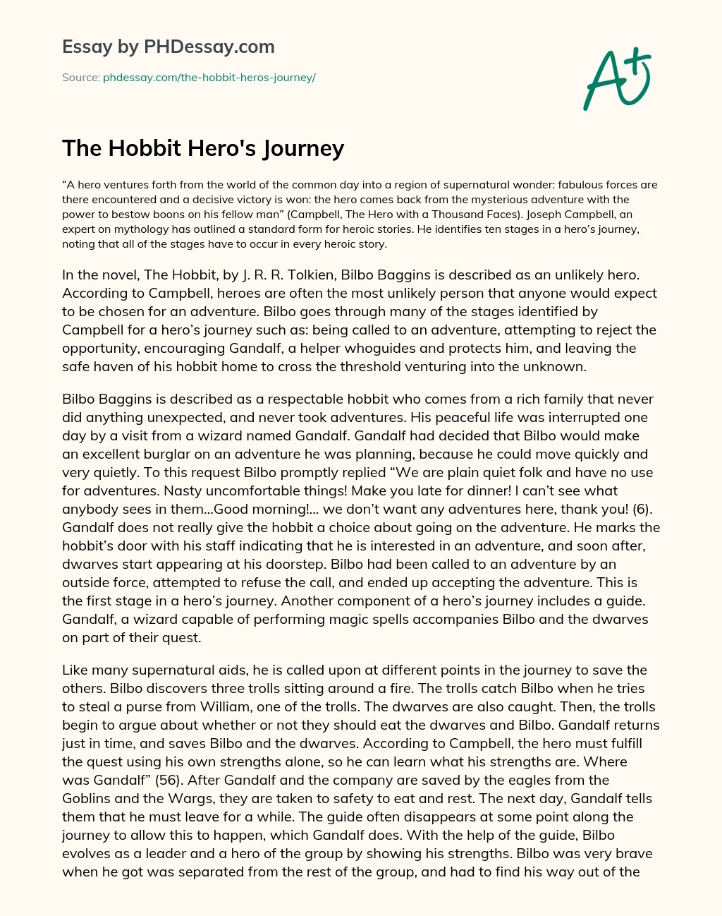 The Hobbit Hero'S Journey Narrative Essay Example