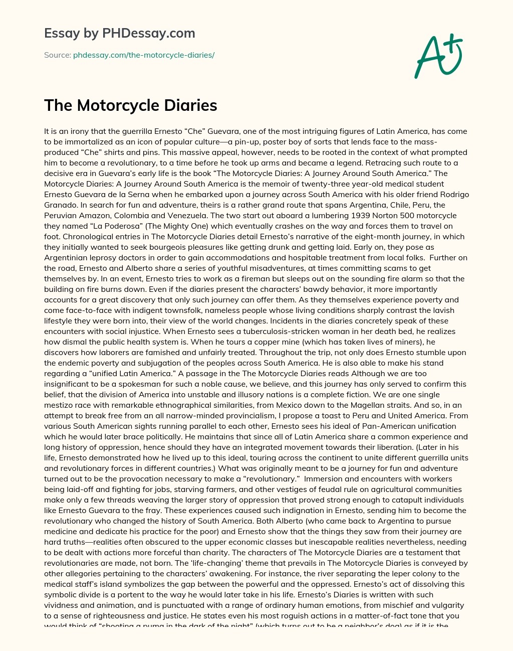 The Motorcycle Diaries Essay Example