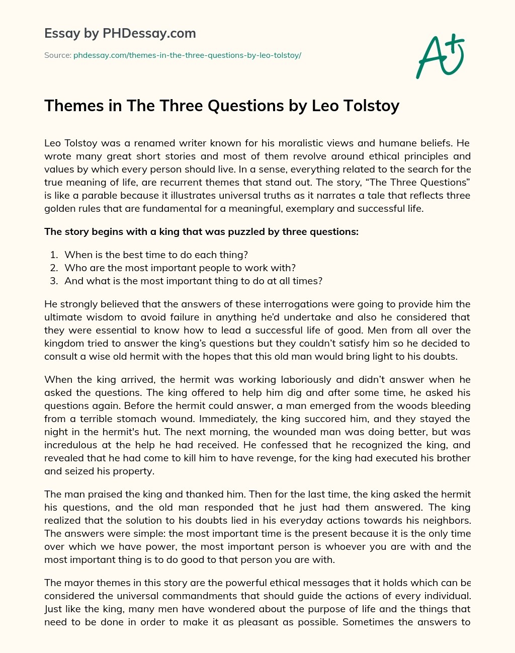 Themes In The Three Questions By Leo Tolstoy Summary And Analysis Essay