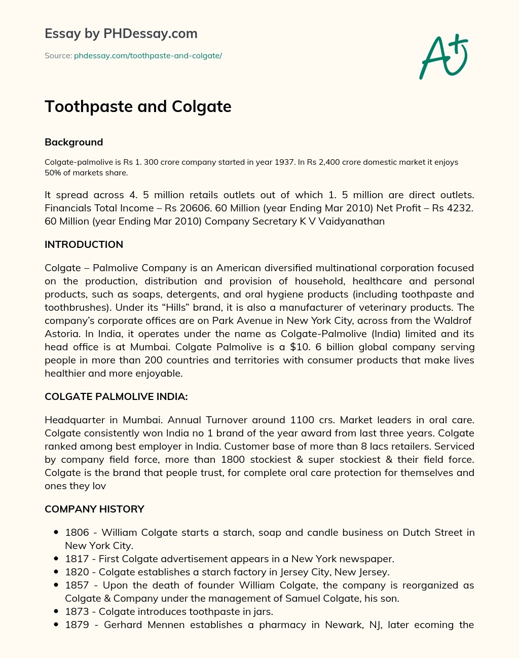 Toothpaste And Colgate Persuasive Essay Example