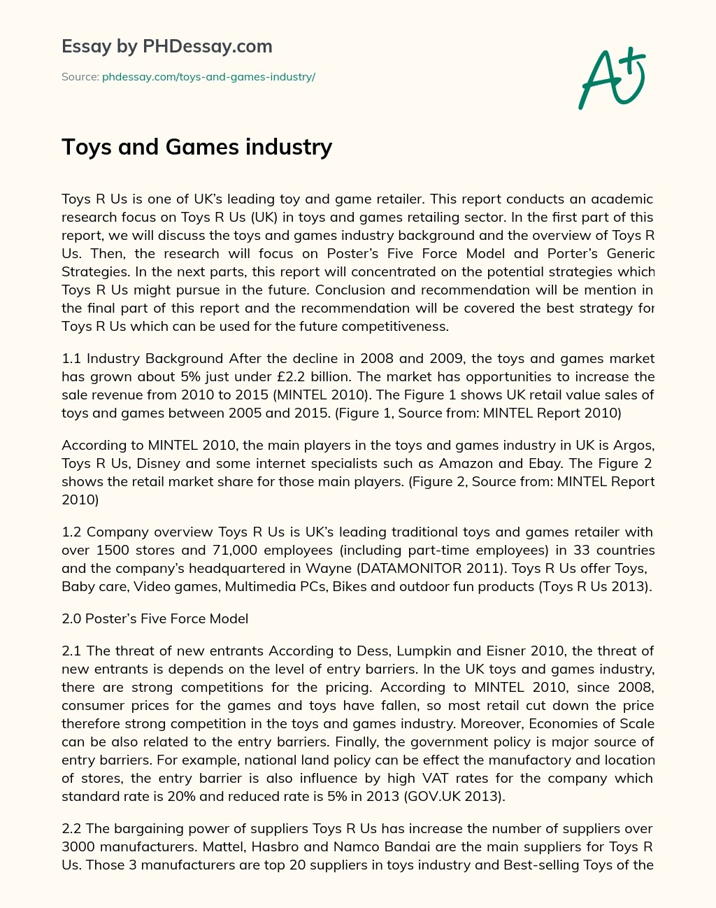 Toys And Games Industry Analysis Example