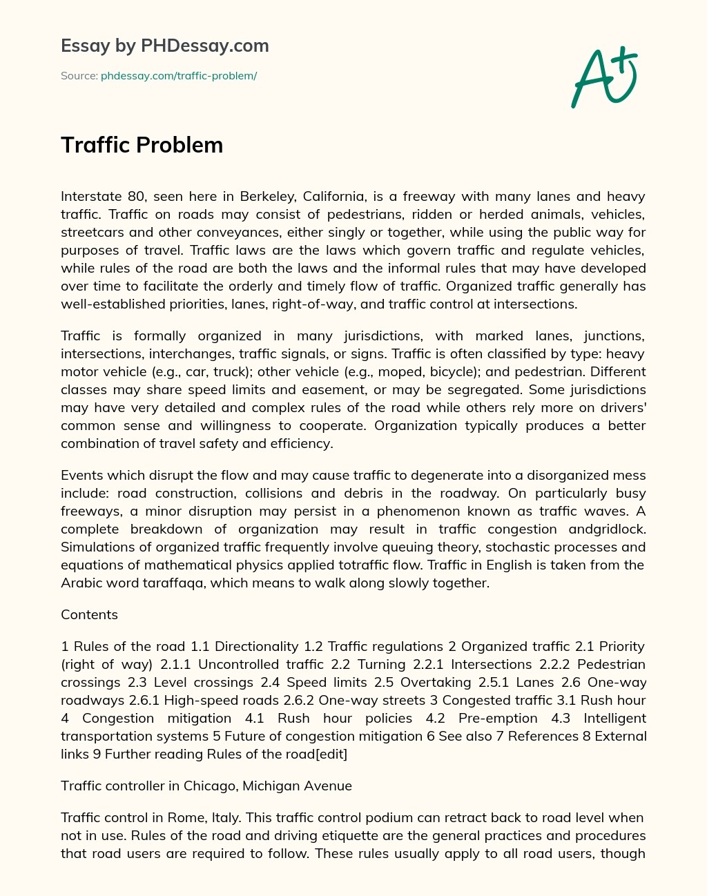 Traffic Problem Thesis Essay Example