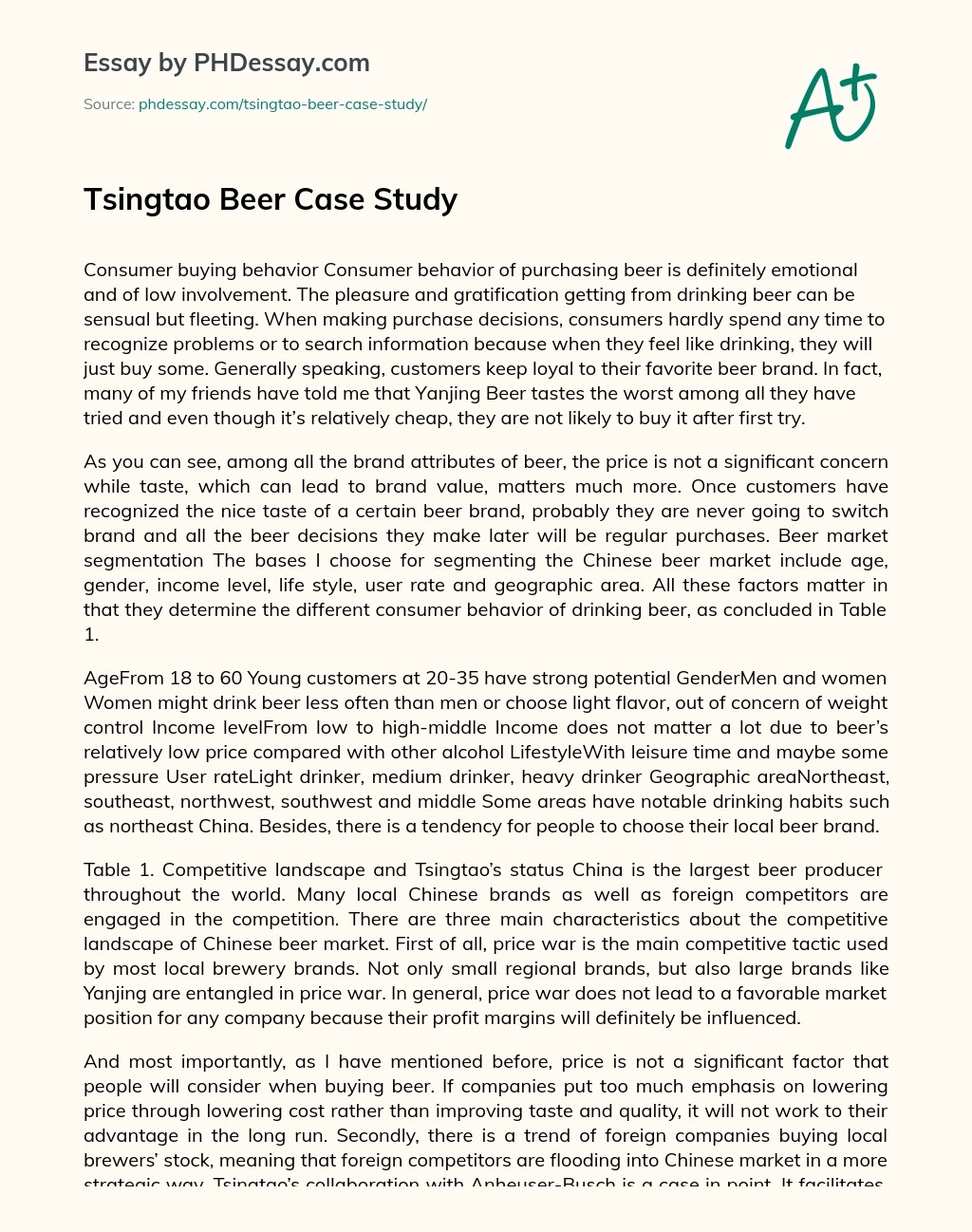 Tsingtao Beer Case Study