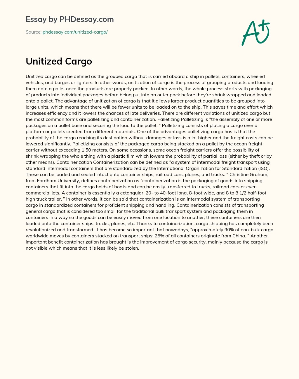 Unitized Cargo Definition Example (500 Words)