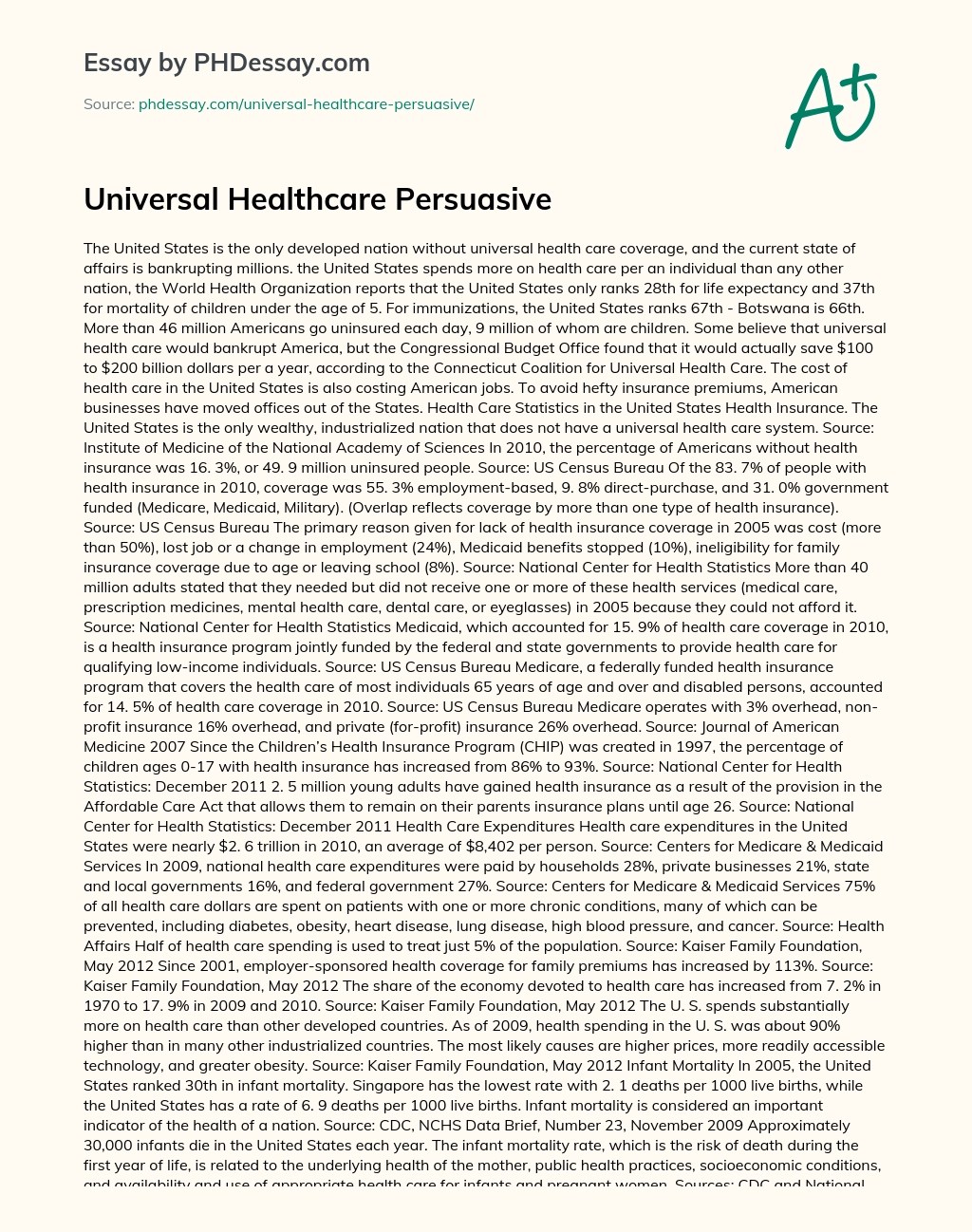Universal Healthcare Persuasive Essay Speech Example