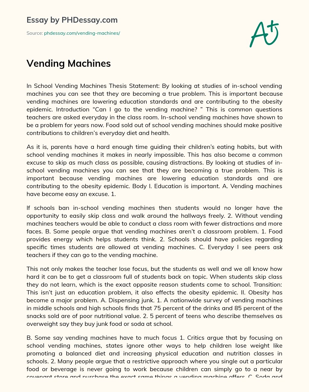 Vending Machines Argumentative And Proposal Essay Example
