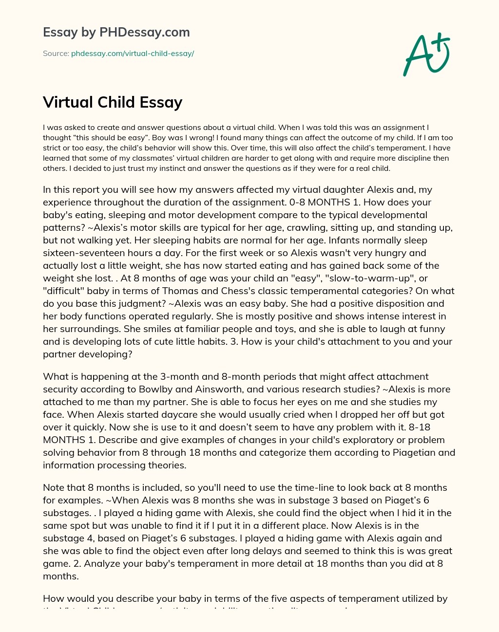 Virtual Child Assignment And Process Essay Example