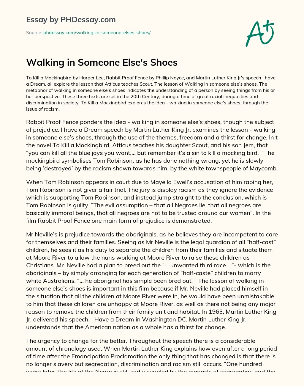 Walking In Someone Else'S Shoes Essay Example