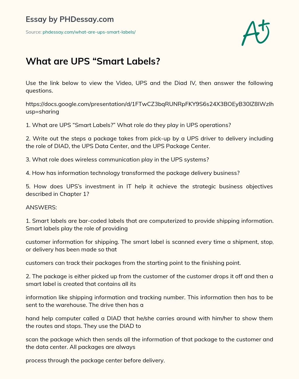What Are Ups “Smart Labels? Essay Example (400 Words)