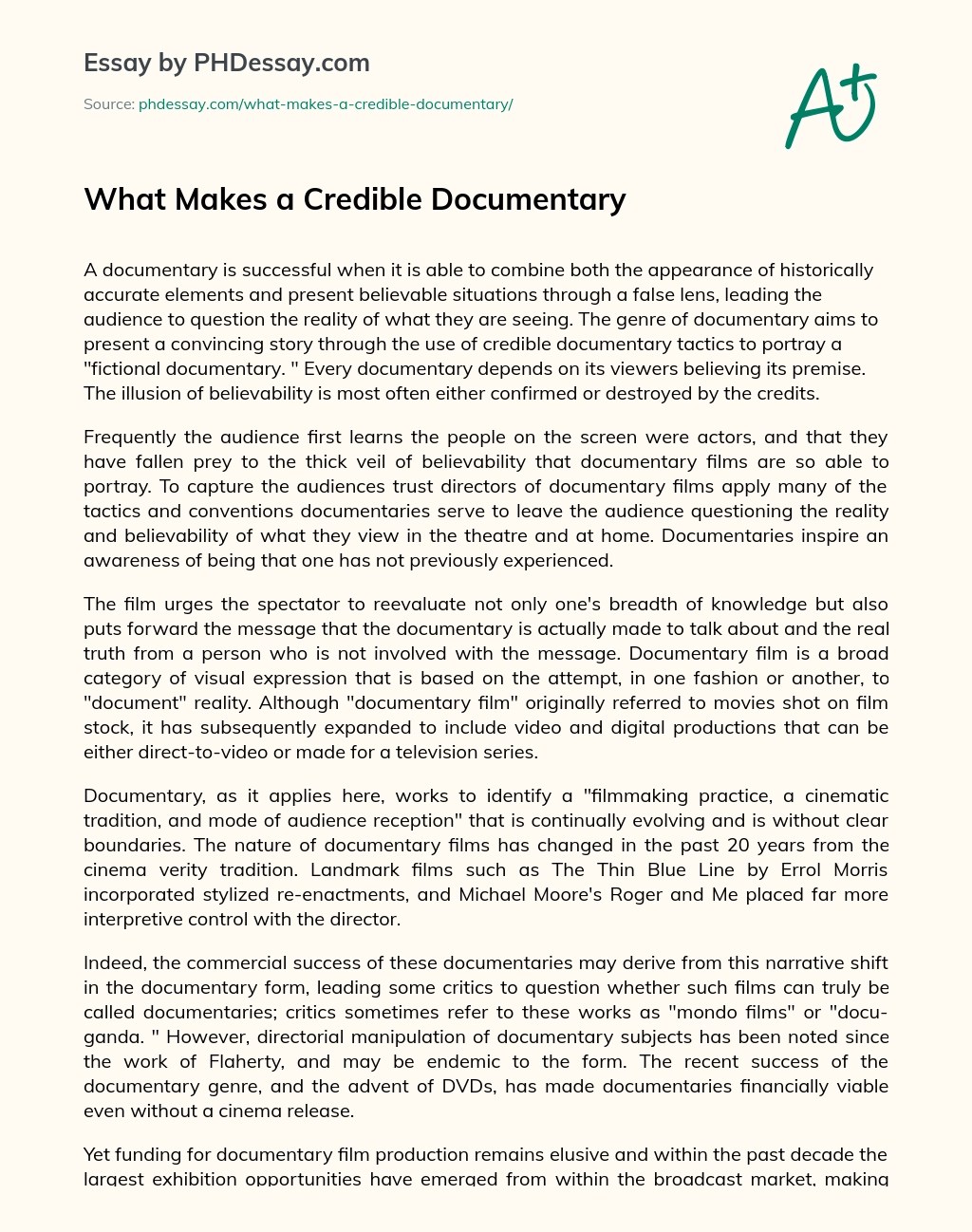 What Makes A Credible Documentary Essay Example (600 Words)