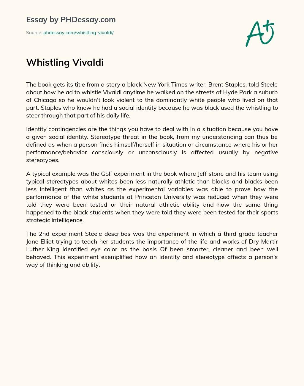 Whistling Vivaldi (300 Words)