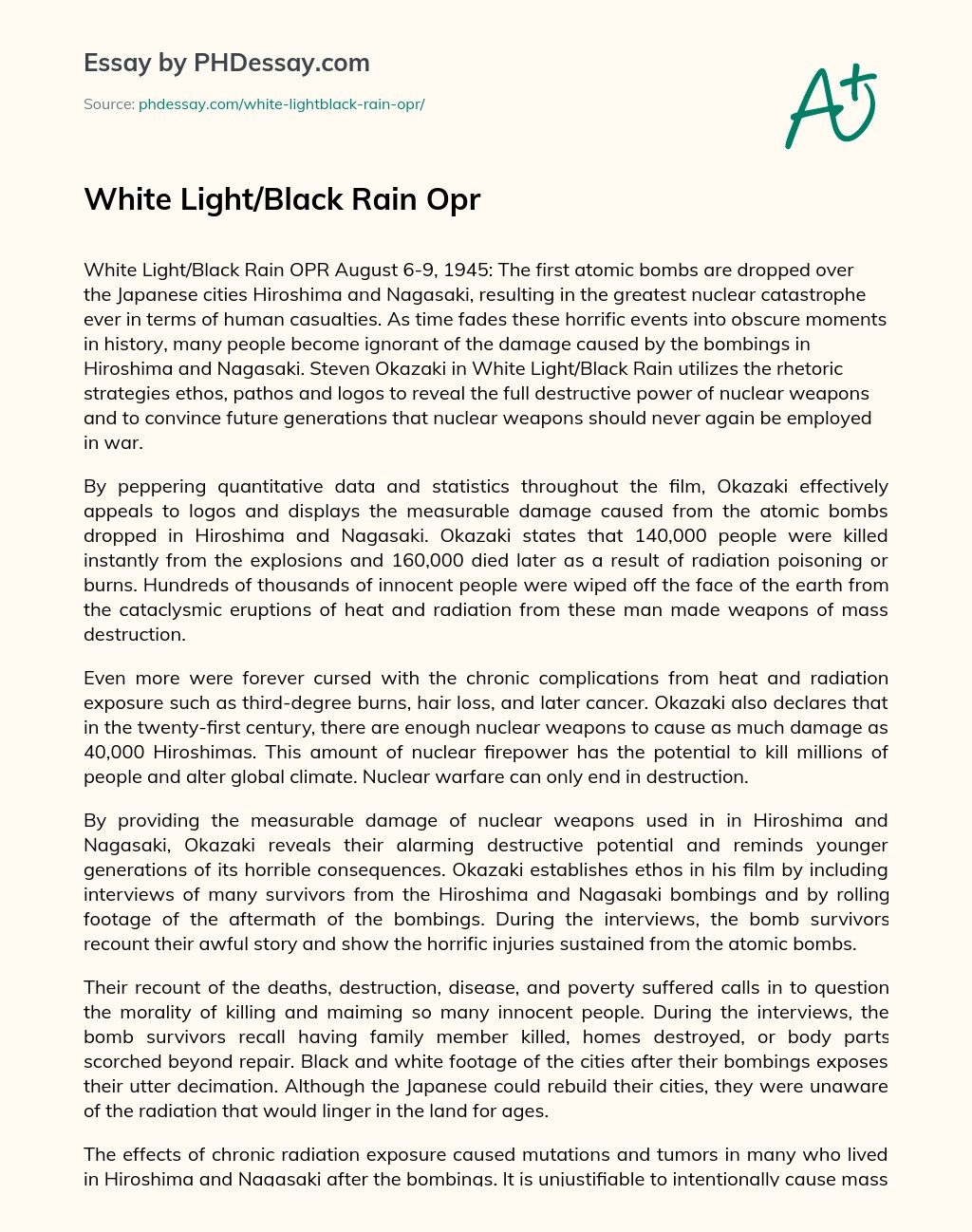 White LightBlack Rain Opr Summary Essay Example