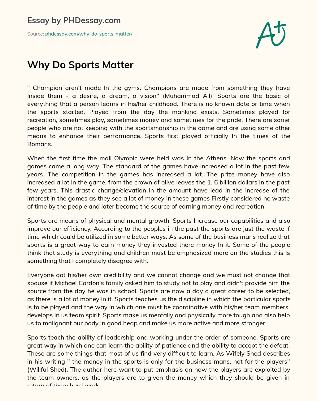 Why Do Sports Matter Definition Essay Example