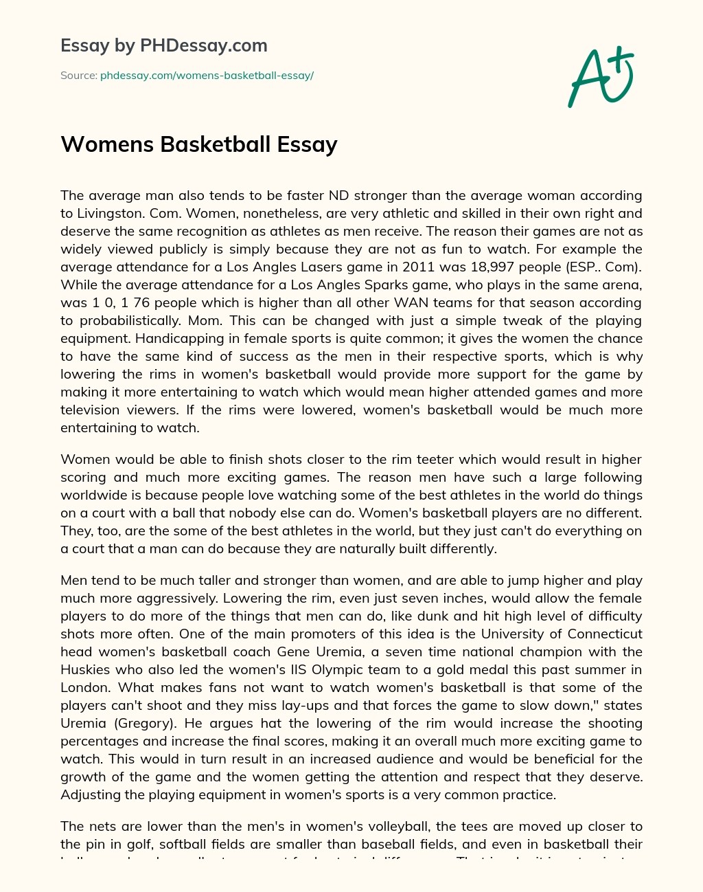 Womens Basketball Narrative And Informative Essay Example