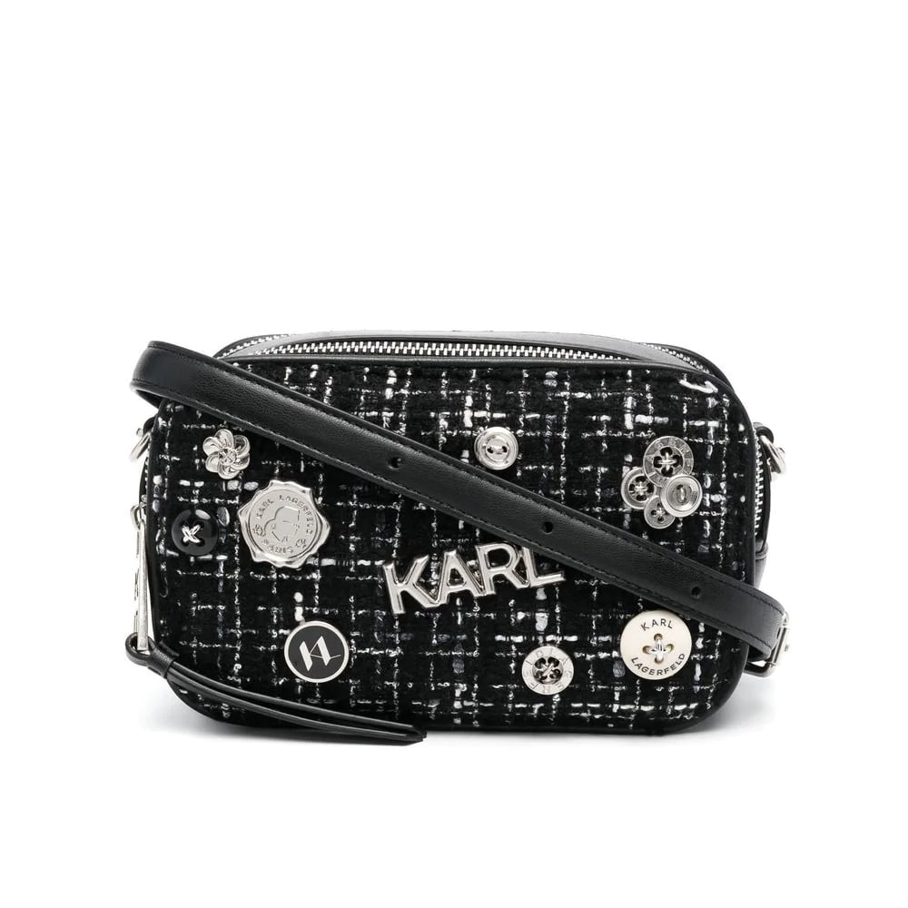 Karl Lagerfeld Badges Bouclé Camera Bag PHIGO FINE LUXURY