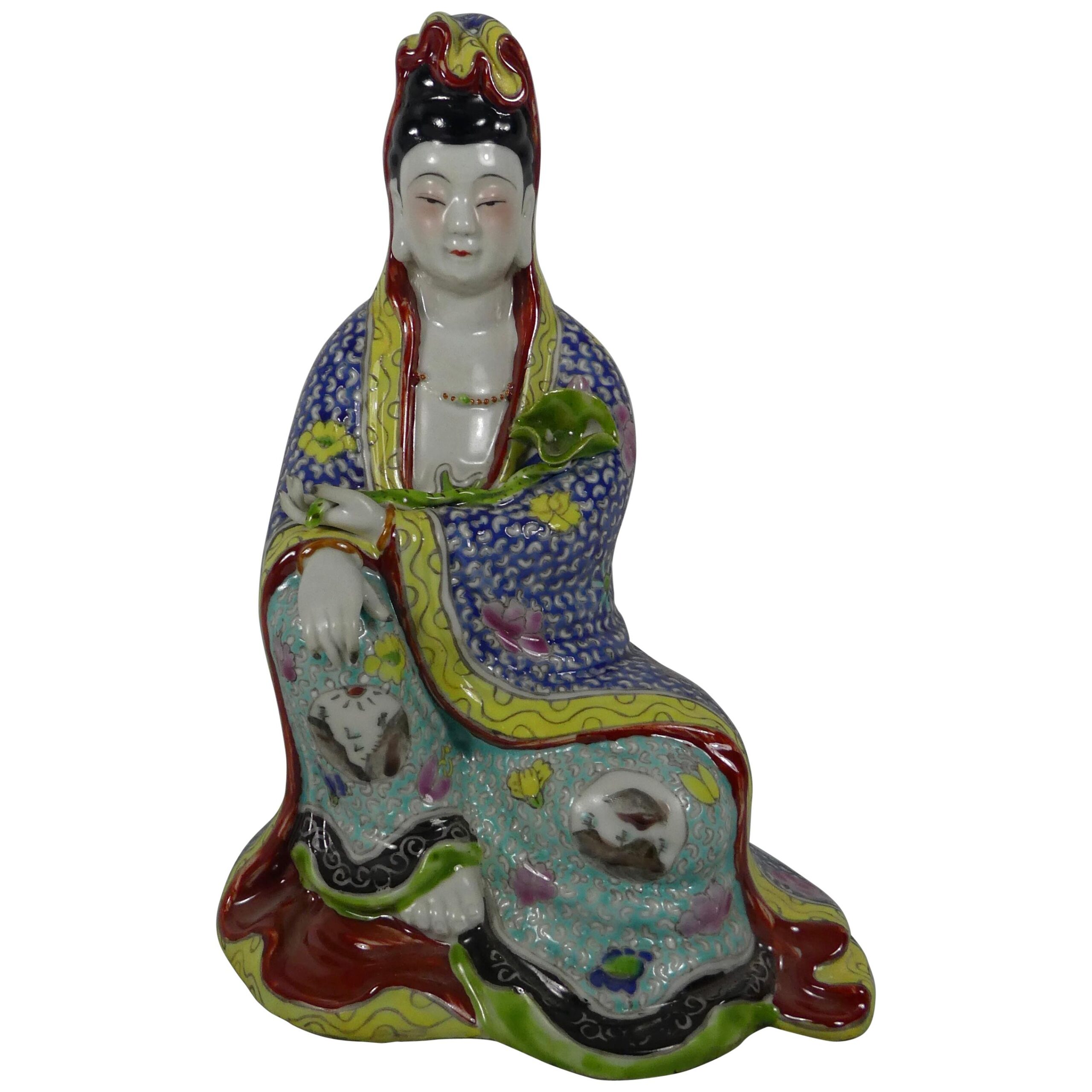 Chinese Porcelain Figure, Seated Guanyin, Republic Period Philip