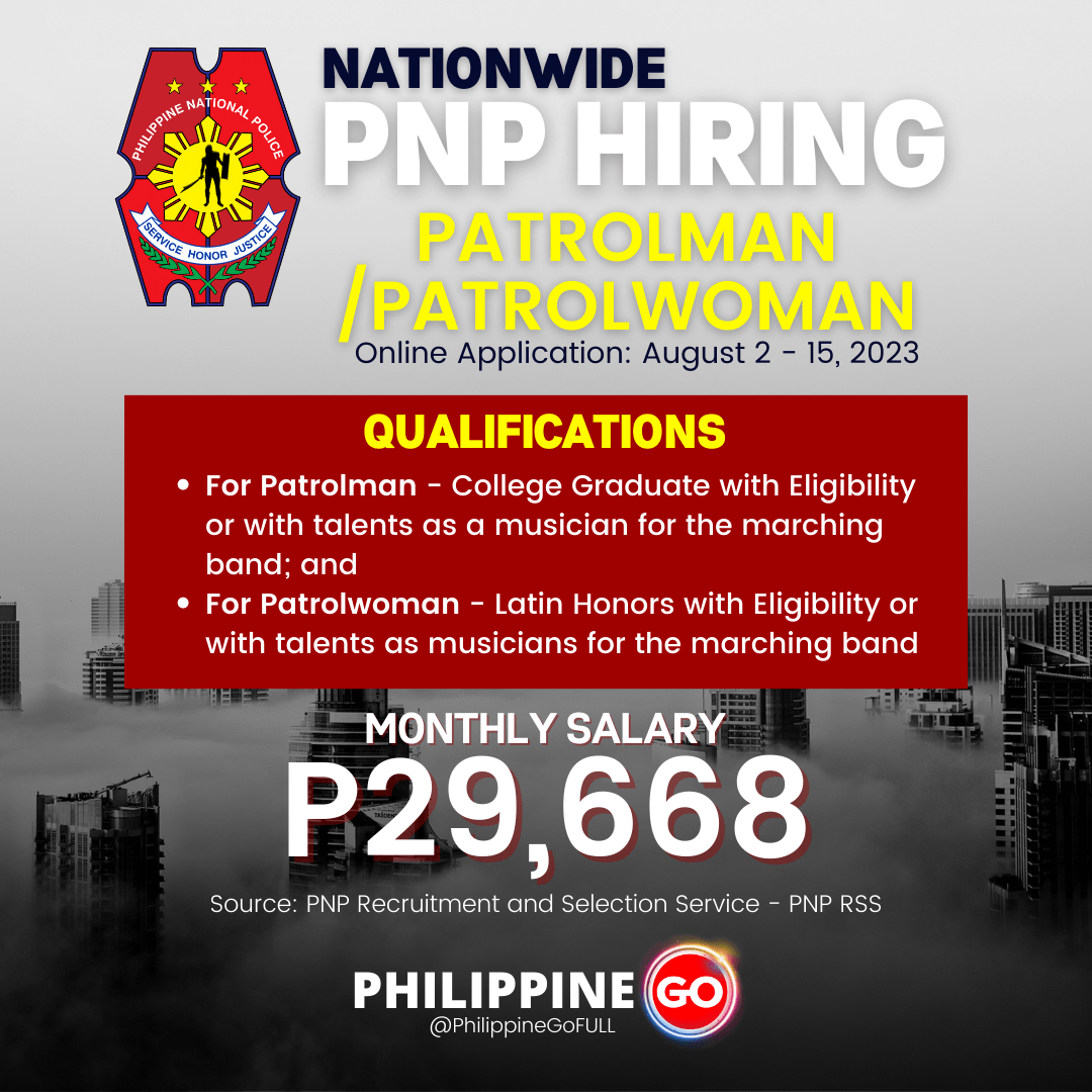 PNPRSS Hiring Patrolman/Patrolwoman 2023 Philippine Go