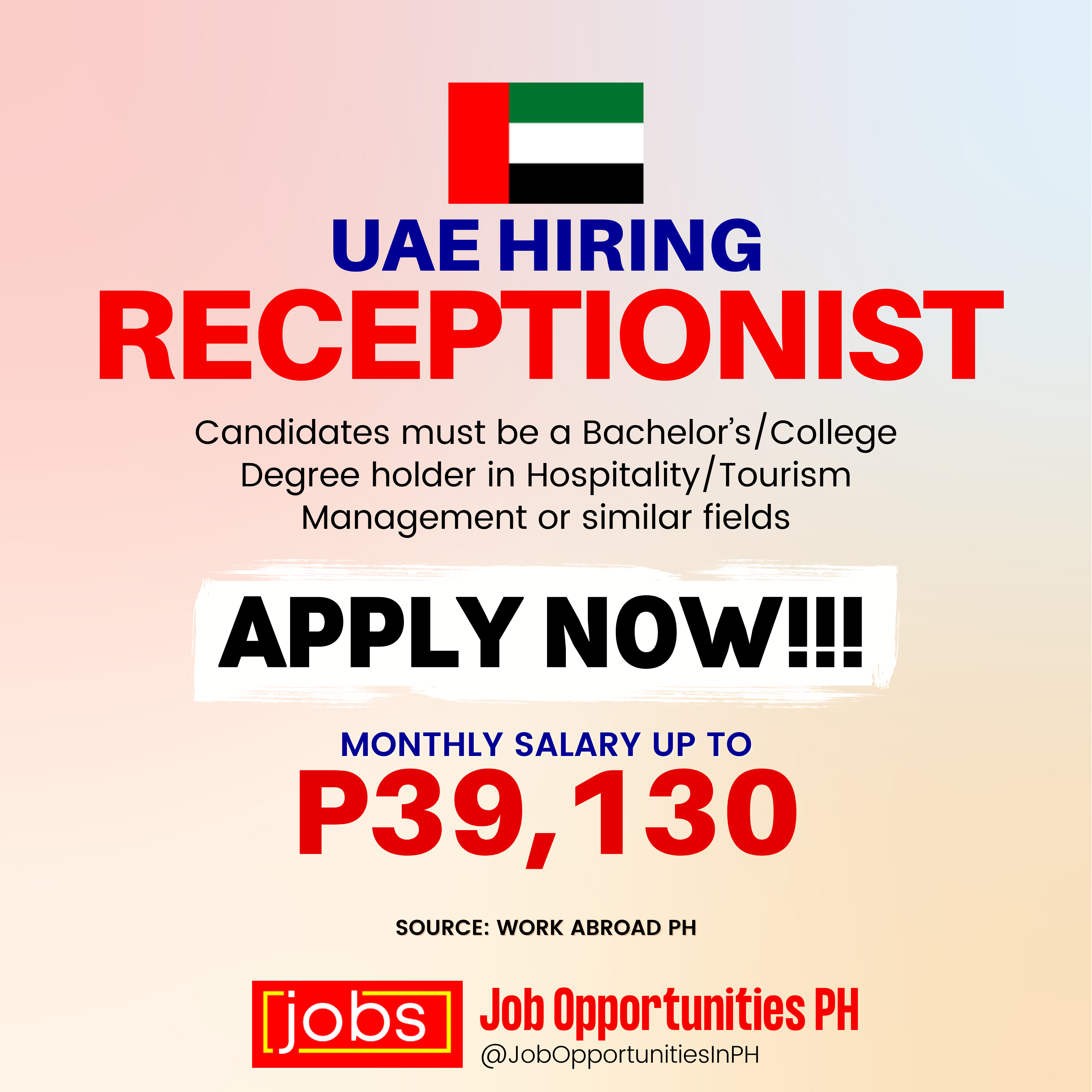 Job Opportunities for Receptionist in United Arab Emirates Apply now