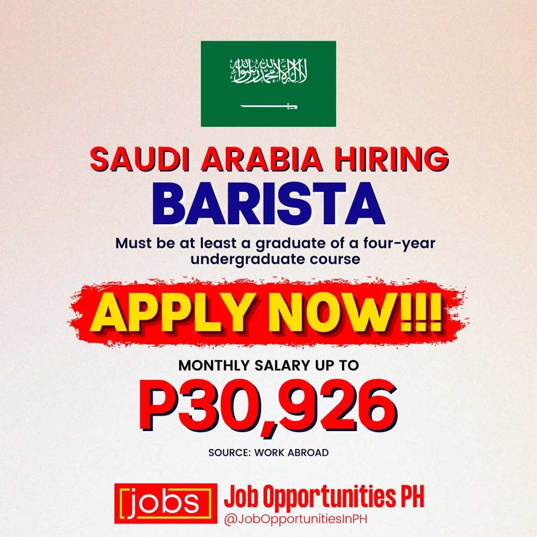 Job Opportunities for Barista in Saudi Arabia Apply now Philippine Go