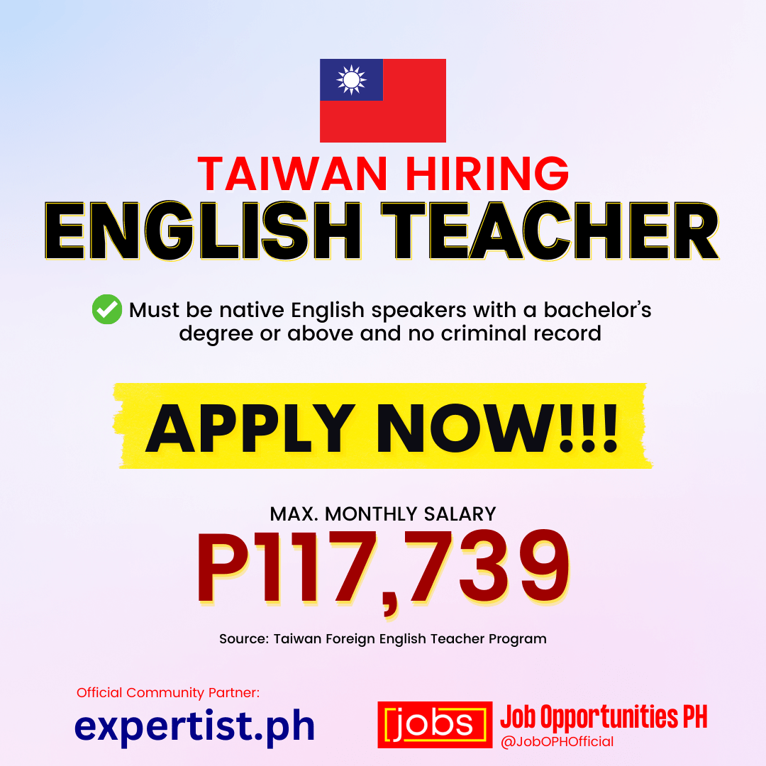 Taiwan is Hiring English Teachers with P117,739 Monthly Salary