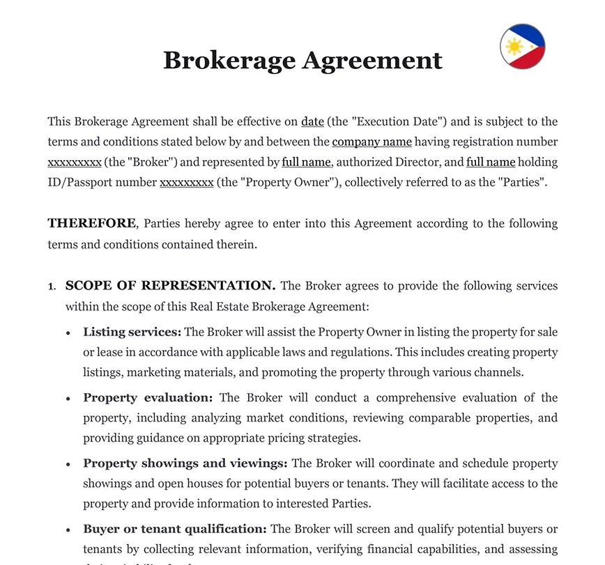 Brokerage Agreement in Philippines Download Template (.doc)