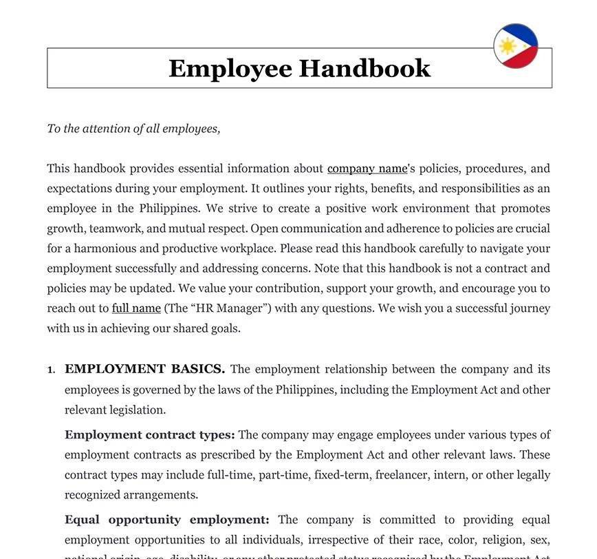 Employee Handbook in Philippines Download Word Document