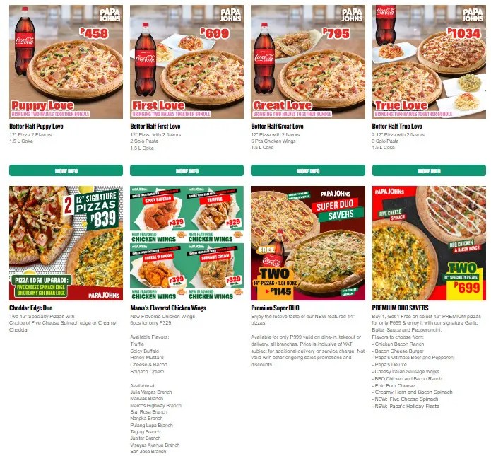 PAPA JOHN’S Menu With Updated Prices Philippines 2024