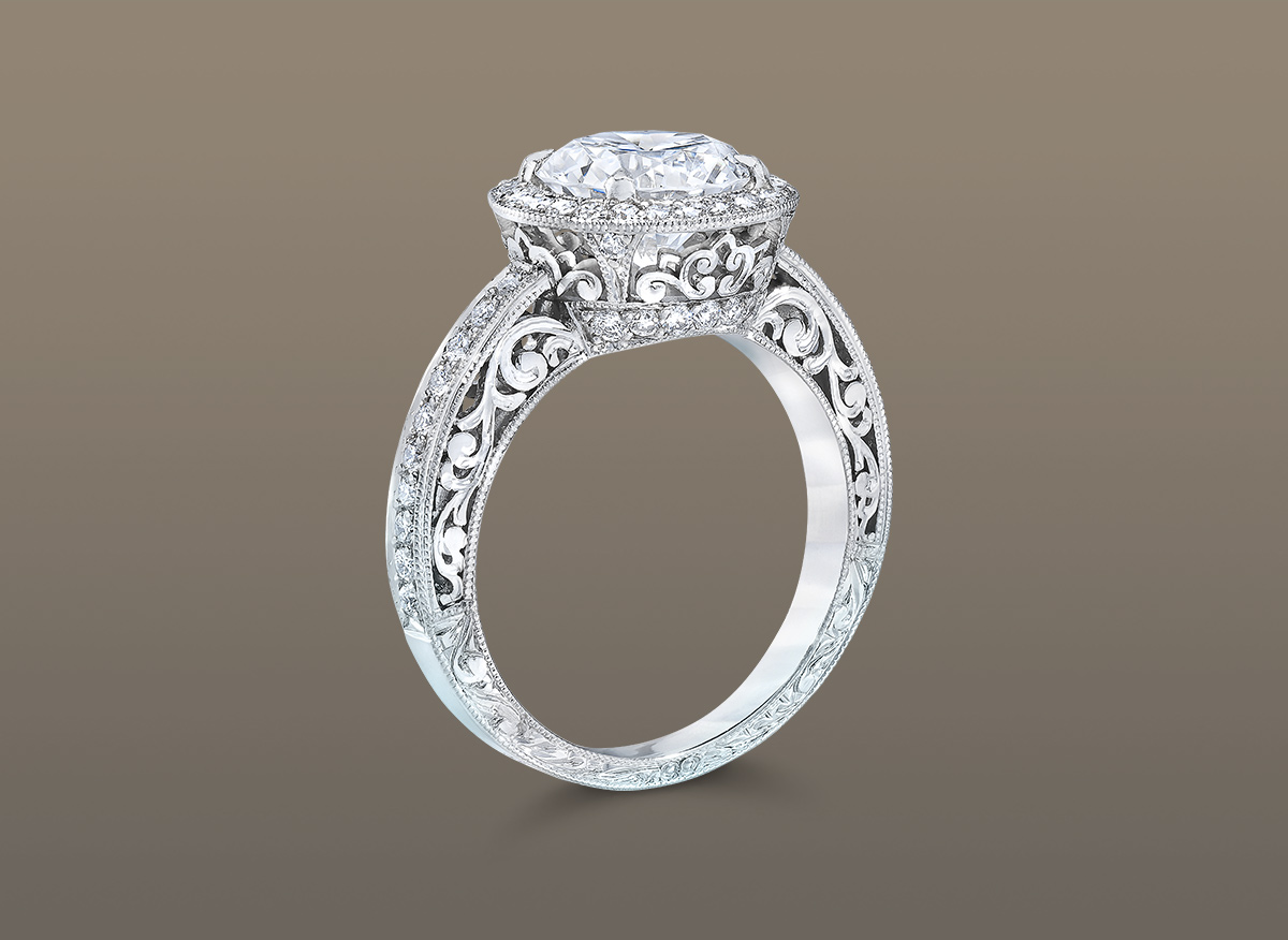 Engraved Diamond Engagement Ring Philip Press