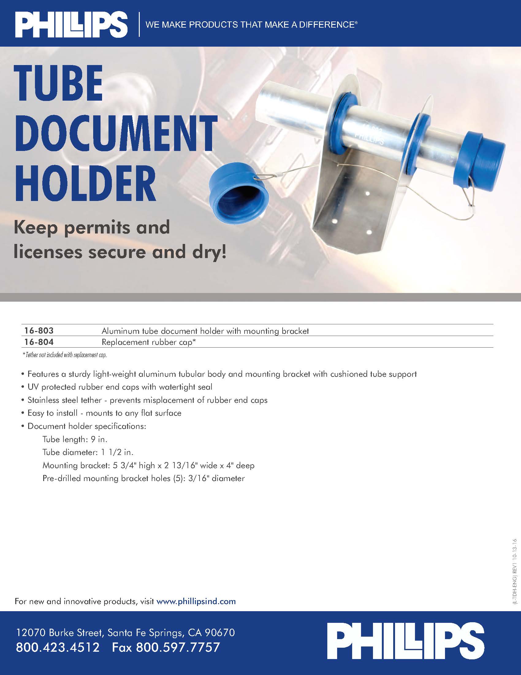 TUBE DOCUMENT HOLDER Phillips Ind
