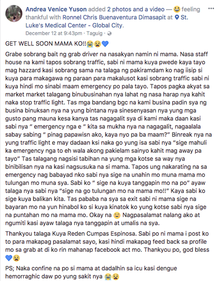 Grab Driver Breaks Traffic Rules Just To Bring Sick Passenger To Hospital