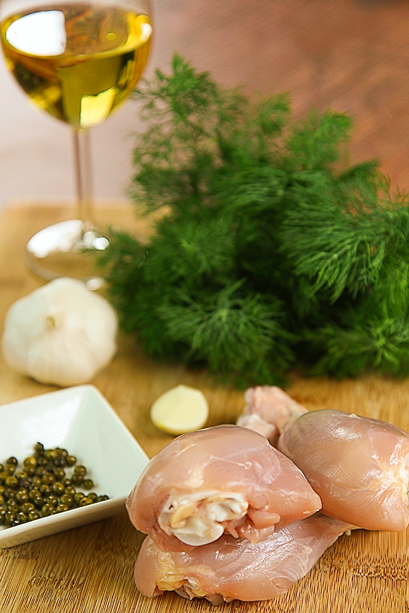chicken drumsticks with dill and white wine sauce