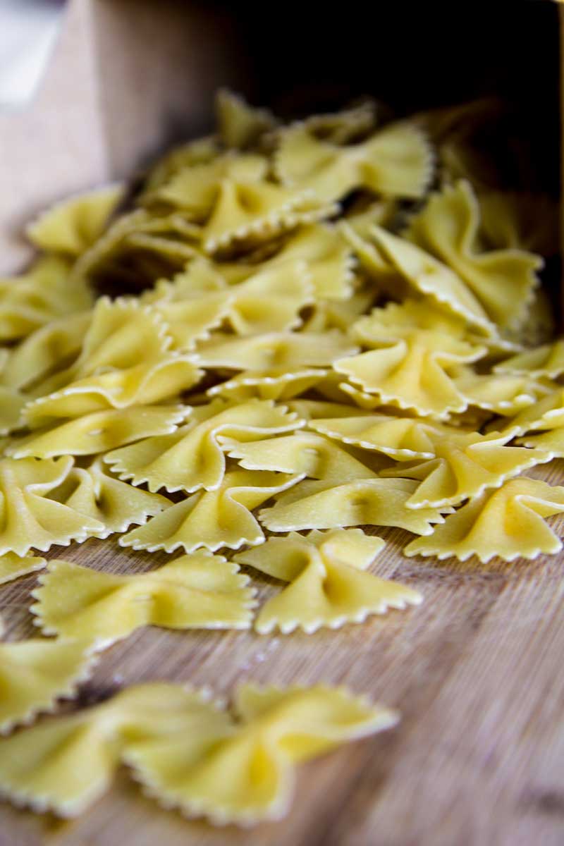 FARFALLE PASTA with pumpkin sauce and bacon flakes