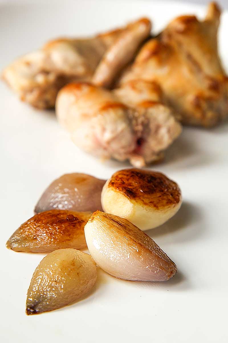 PAN ROASTED RABBIT with rosemary, shallots and olives