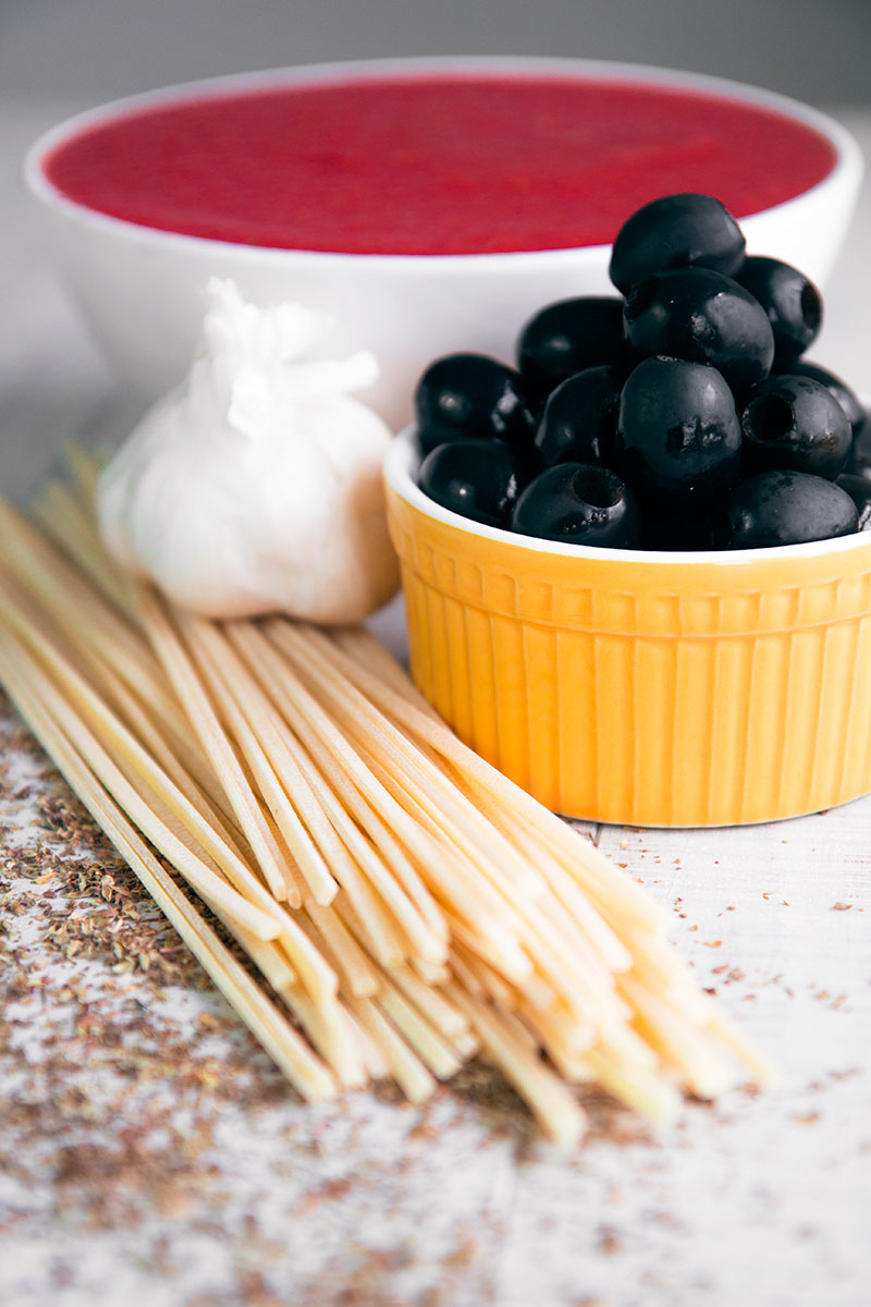 PASTA PUTTANESCA SAUCE with garlic, black olives and capers