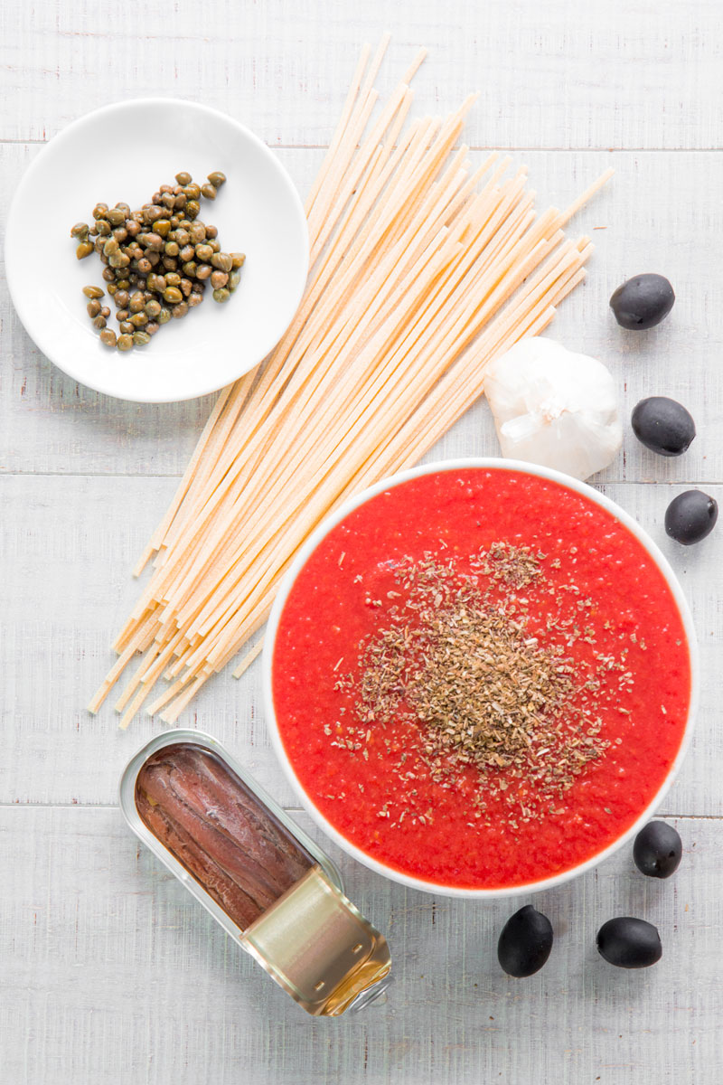 PASTA PUTTANESCA SAUCE with garlic, black olives and capers